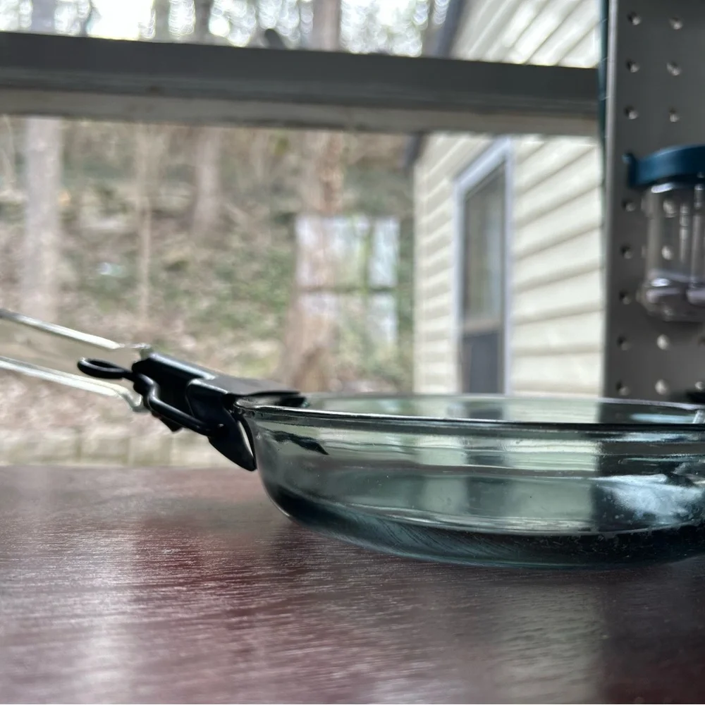 Vintage Glass Frying Pan with Metal Handle